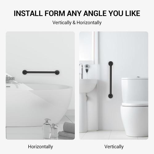 16 Inch Grab Bars for Wall Black, Safety Shower Grab Bars for Seniors Elderly Handicapped, Handicap Grab Bars for Shower with Concealed Screws, Tesuchan