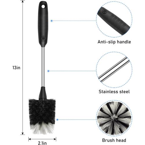SetSail Bottle Brush of 3 Pack, 13-in Long Stainless Steel Handle Water Bottle Cleaner Brush Non-Slip Grip Bottle Brushes for Cleaning Water Bottles Sport Bottles Coffee Mugs Glasswares Cups, Black