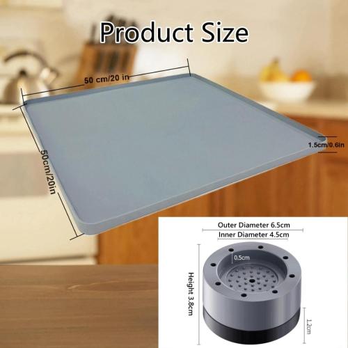 Mini Fridge Silicone Mat with Raised Edges, 20 x 20 x 0.6 Mini Fridge Drip Tray with 4 Base Raisers,Mini Refrigerator Carpets Floor Protector (Small Black)