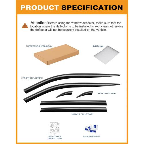 Black Tape-On Window Rain Guards Fit for Toyota RAV4 2019-2025 Extra Durable Window Deflectors Vent Visors Shades Exterior Car Accessories Visors Rain Guards - 6 pcs