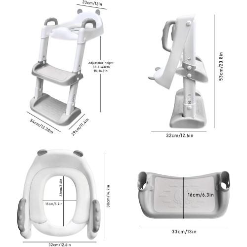 Potty Training Seat with Ladder Foldable Toilet with Splash Guard Non-Slip Potty Chair for Kids Toilet Seat with Step Stools (Gray)
