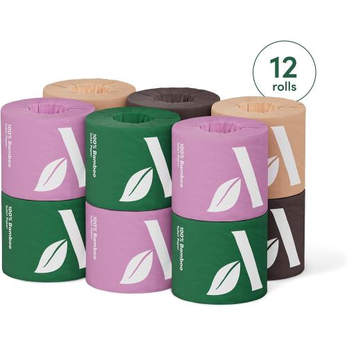 Amazon Aware 3-ply Bamboo Toilet Paper, Unscented, 12 Rolls, 350 Sheets per roll, Total 4200 Sheets, Plastic-Free