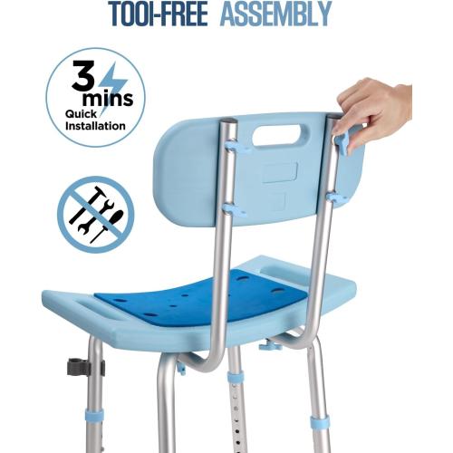 Shower Chair for Inside Shower with Removable Back, Adjustable Shower Stool