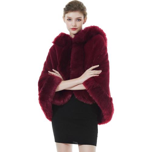 BEAUZSUZSANA Women Faux Fur Shawls Wraps Bridal Fur Stoles Cloak Coat Fur Trimmed Cape Poncho for Party Wedding Bridal