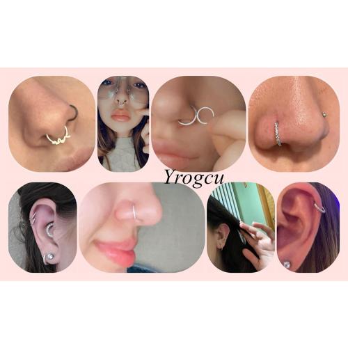 Yrogcu Nose Ring Lip Rings Septum-Clicker:8G 10G 12G14G 16G 18G 20G Dia.6mm 8mm 10mm 12mm 14mm 16mm Hinged Nose Piercing Hoop Ring Sleeper Earring Helix Rook Conch Cartilage Daith Tragus Earrings Nose Piercing Jewelry