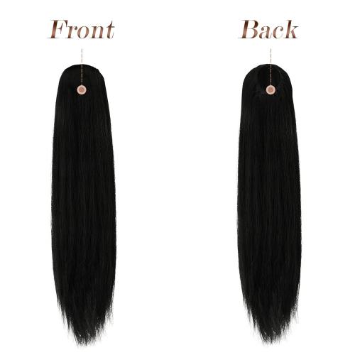 FESHFEN Straight Ponytail Extensions, Long Drawstring Pony Tails Synthetic Hair Piece Clip in Ponytails Hairpieces for Women, Natural Black 28 inch