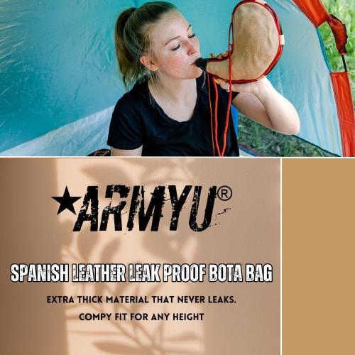 Army Universe Spanish Leather Wine Bota – 2L Waterskin Canteen Flask, Traditional Drink Pouch for Wine or Water