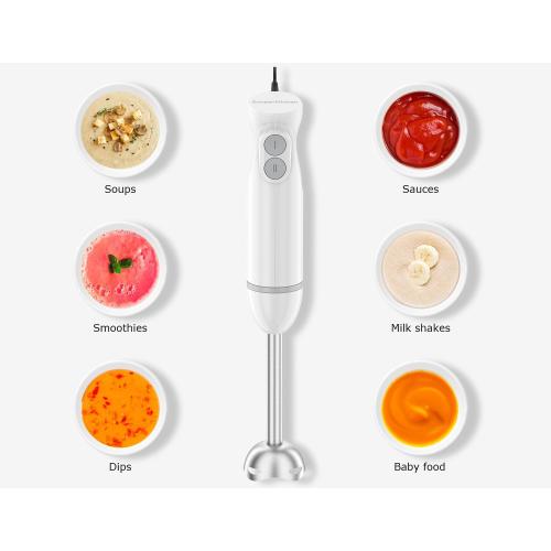 Bonsenkitchen Hand Blender, Immersion Blender with 2 Mixing Speed, Electric Portable Handheld Stick Mixer with Stainless Steel Blades for Soup, Smoothie, Puree, Baby Food, White
