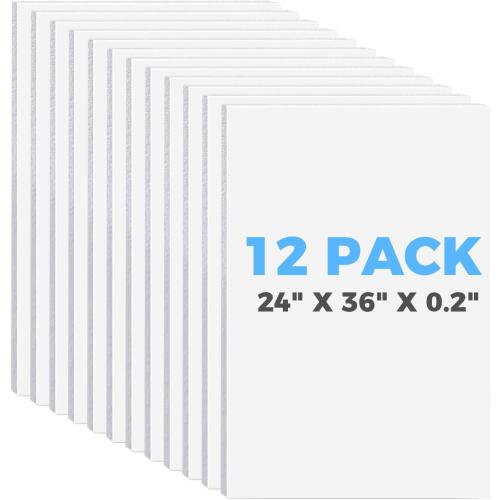 Foam Board 24 x 36 x 3/16 (5mm) - 12 Pack, White Poster Board, Double-Sided, Acid-Free Foam Core Board for Signs, Presentations, Schools, Offices, and Art Projects