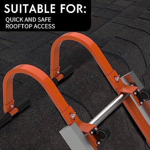 Roof Ladder Hook, 2 Pack Ladder Stabilizer, Heavy Duty Steel 500 Lbs Weight Ratin, Roof Ridge Extension with Wheel for Safe and Easy Access