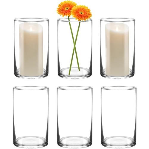 6 Inch Tall Glass Cylinder Vase for Table Centerpieces,Set of 6 Clear Glass Vases Bulk for Flowers Decor,Floating Candle,Wedding Favors(3.5 W X 6 H)