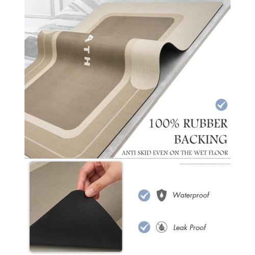 MontVoo-Bath Mat Rug Long Non Slip Super Absorbent Bathroom Runner Stain Resistant Quick Dry Thin Bathroom Mat Fit Under Door-24x70,Beige