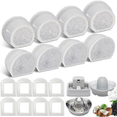 8 8 Pack Cat Water Fountain Replacement Carbon Filter Compatible with PetSafe Drinkwell Ceramic & Stainless Steel Pet Fountains for Cat Dog Water Dispensers with Replacement Foam Filters
