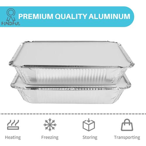 Aluminum Pans with Lids (50-Pack, 8.5×6) 1LB Capacity Foil Food Containers with Lids - 50 Pans and 50 Cardboard Covers - Disposable Tin Foil Pans - for Baking, Meal Prep and Freezer, Takeout