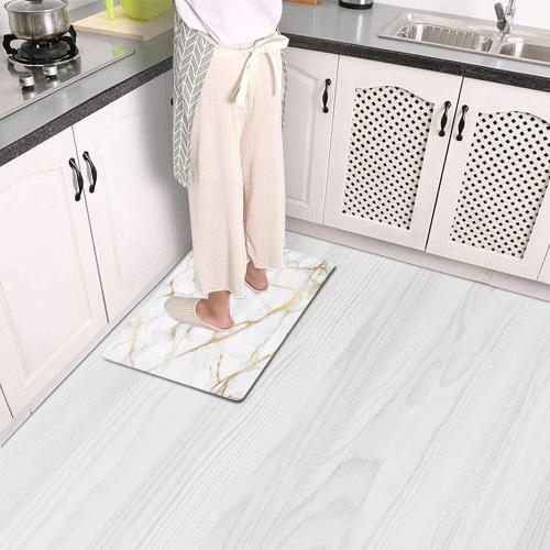 White and Gold  Mrcrypos White Gold Marble Small Kitchen Mat for Floor PVC Leather Kitchen Rug Waterproof Cushioned Anti Fatigue Comfort Mat Non Slip Standing Mat Laundry Kitchen Accessories 17x29 Luxury Marble