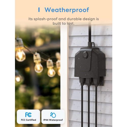 Black Outdoor Smart Plug, meross Outdoor Wi-Fi Outlet with 3 Independent Sockets Compatible with Apple Homekit, Alexa and SmartThings, Voice & Remote Control, Timer, 2.4 GHz only,Black
