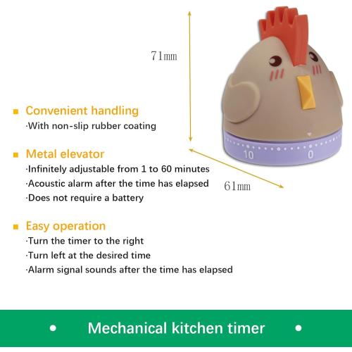 Mechanical Kitchen Timer, Cute Wind Up 60-Minute Manual Countdown for Kids, Classroom, Home, Study and Cooking