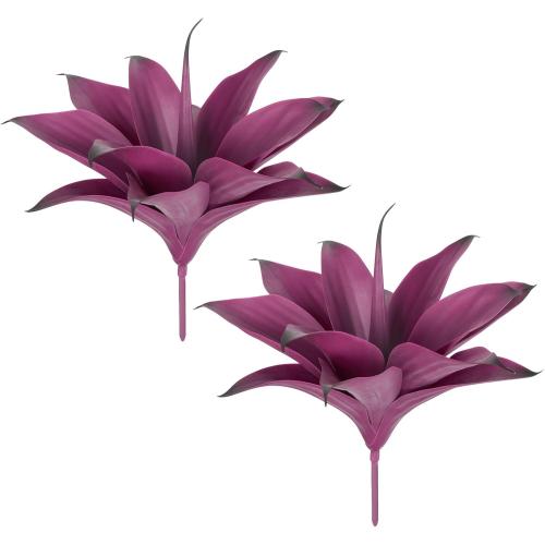 Velener 14 Inch Artificial Agave Plants, UV Resistant Fake Outdoor Plants, Small Faux Plants for Indoor Decor(Purple)-2 Pack