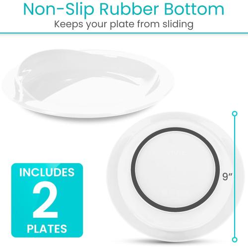 Vive Spill-Proof Scoop Plate, 9 (2 Pack) - Dish with Wall for Disabled | Handicapped, Elderly Adults with Special Needs from Parkinsons, Dementia, Stroke, Tremors with - Non Skid Padded Bottom