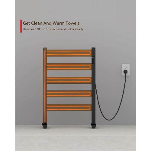Size 5 Bars Color Black Towel Warmers for Bathroom, Space Aluminum Heated Towel Racks for Bathroom, with Built-in Timer&Temperature Adjustment, Freestanding Towel Heater,Matte Black,5 Bars