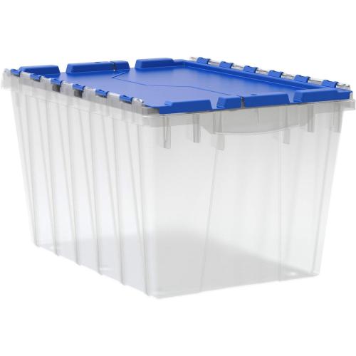 Storage Container, Nesting and Stackable Plastic Storage Box with Lid Attached, Clear Tote for Garages, Closets, and Moving,