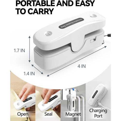 Mini Bag Sealer Rechargeable 2-in-1 Snack Sealer with Magnet Portable Bag Resealer USB Mini Sealer for chip Bag Plastic Bag Storage Freshness