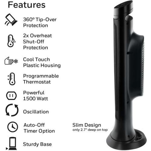 Honeywell Slim Ceramic Tower Heater, Large Room, Black – Easy to Use – Slim Space Heater with Two Heat Settings
