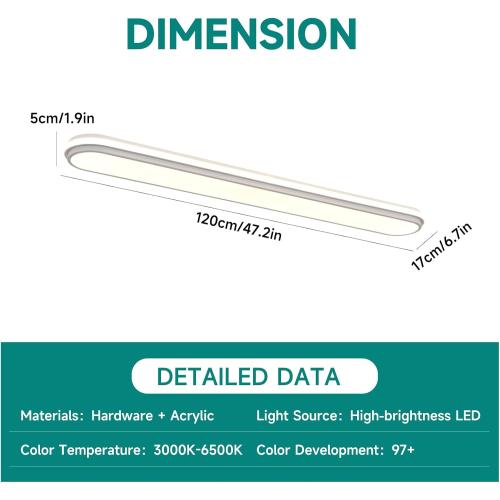 Smart 4Ft Linear LED Ceiling Light, 68W Dimmable Flush Mount Wraparound Fixture with Remote Control, Modern Metal Design, Suitable for Energy-Saving LED Lighting for Home Use