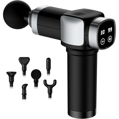 Deep Tissue Massage Gun, Portable Percussion Muscle Massager with 30 Speeds & 6 Attachments, Handheld Electric Back & Neck Massager for Pain Relief