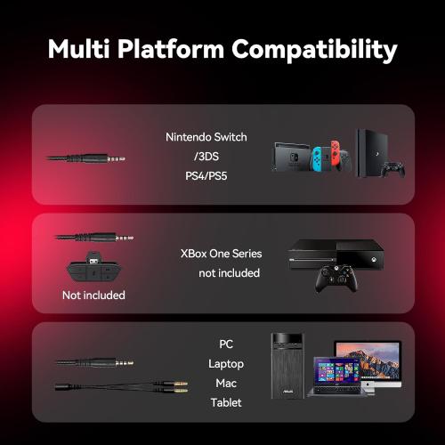 Black and Red A88 Gaming Headset with Microphone, Stereo Wired Noise Cancelling Over-Ear Headphones with Mic for Pc, Ps5, Xbox One Series X/s, Ps4, Computer, Laptop, Mac, Nintendo, Gamer (Red)