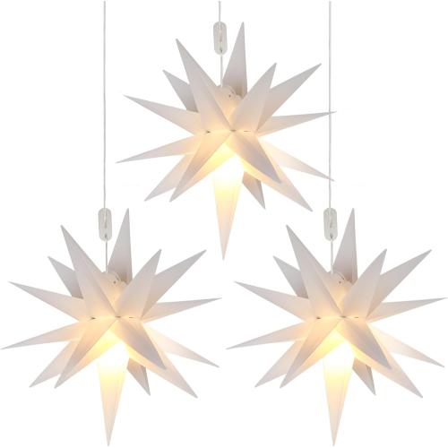 Kingdder 3 Pieces Moravian Star Light LED 3D Star Hanging Light Powered by Battery with Timer Function White Porch Lantern Holiday Decor for Indoor Outdoor Christmas Tree Balcony Courtyard (14 Inch)