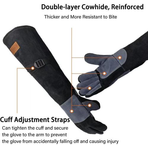 WZQH 23.6 In Gloves for Animal Handling,Welding,Bite Proof for Cat Dog.L | For Grabbing Reptile Bird Falcon Livestock Snake,Grooming,Trips to Vet,Fireplace.Puncture & Scratch Resistant,Leather,Black