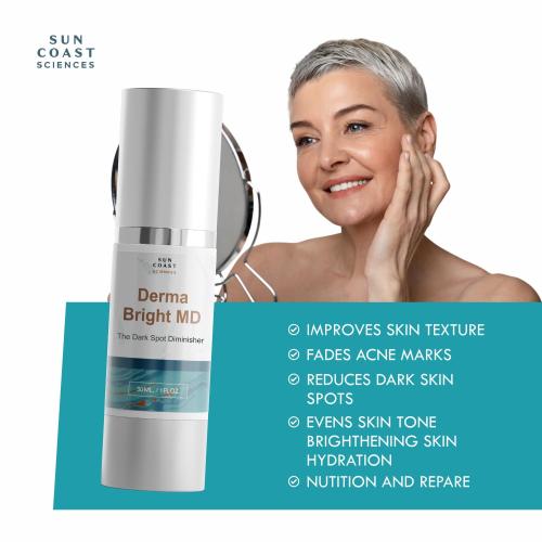 Sun Coast Sciences Derma Bright MD - Dark Spot Diminisher with Vitamin C & Hyaluronic Acid - Brightening Face Serum for Uneven Skin Tone and Age Spots - 1 Fl Oz (Pack of 1)