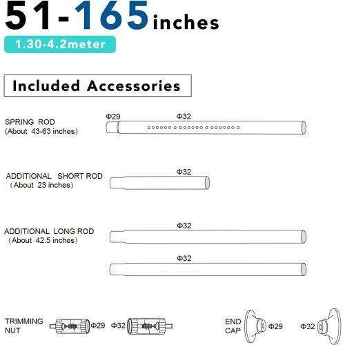 Tension Curtain Rod, 51-165 Inch,Spring Shower Closet for Windows or Shower,Easy to Install, No Drilling, Rust, Bathroom, Rod Diameter 1.26 Inches, Black,Umimile