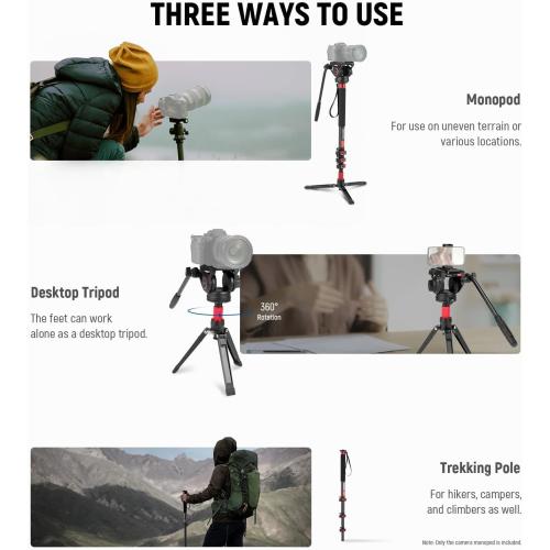 NEEWER 71.6 Pro Camera Monopod with Feet, Carbon Fiber Telescopic Video Monopod with QR Plate Compatible with DJI RS Gimbals, Removable Base for Camera Camcorder, Max Load 13.2lb/6Kg, TP71
