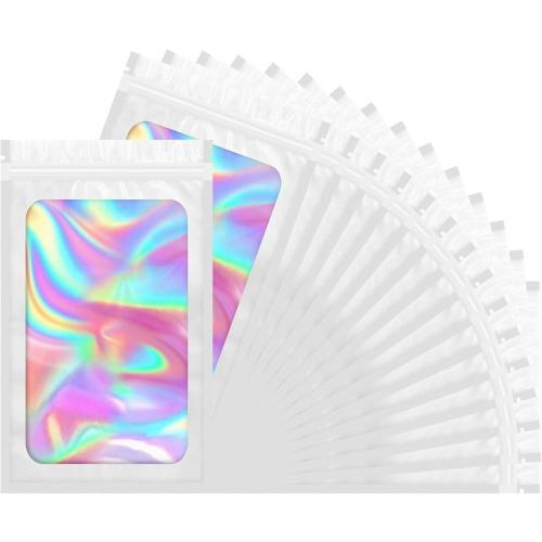 Smell Proof Bag, 100 PCS Mylar Bags, Holographic Bags with Sealing Strip, Resealable Bag (2.4x3.9 Inch)