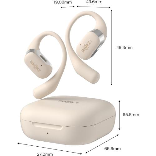 SHOKZ OpenFit - Open-Ear True Wireless Bluetooth Headphones with Microphone, Earbuds with Earhooks, Sweat Resistant, Fast Charging, 28HRS Playtime, Compatible with iPhone & Android, Beige