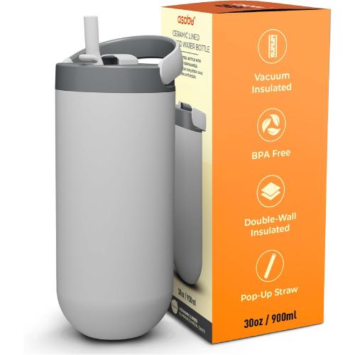 Asobu Orbit 30oz/900ml Water Bottle, Sleek Insulated Bottle with Pop-Up Lid and Carry Handle, Perfect for Iced Coffee, Travel, and Stylish Hydration