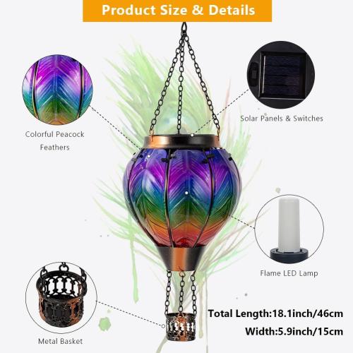 DREAMSOUL Hot Air Balloon Solar Lantern, Glass Outdoor Lantern Hanging Solar Lanterns Outdoor Waterproof for Patio Porch Garden Decor