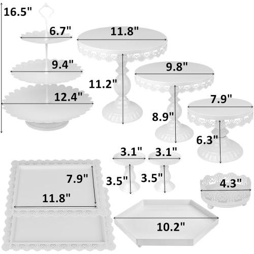 ZOOFOX Set of 10 Metal Cake Stands, Cupcake Holder Fruits Dessert Snack Plate Decor Serving Platter for Baby Shower, Wedding, Birthday Party or Christmas (White)