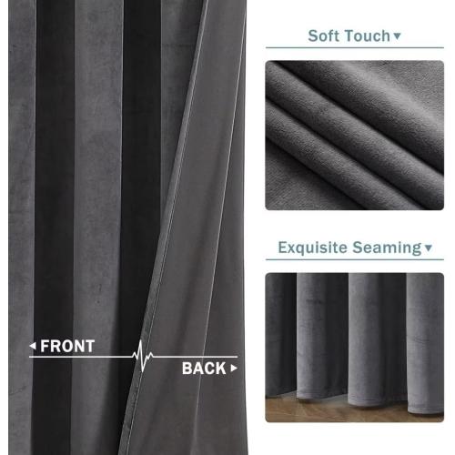 2 Panels Dark Grey Velvet Curtains 120 Inches for Bedroom, Thermal Insulated Blackout Curtains- Room Darkening Sun Blocking Rod Pocket Window Drapes for Living Room, 2 Panels, 52 x 120 Inches