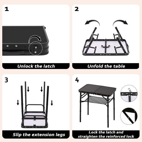 YihuiKo Folding Picnic Table with Storage Net, Lightweight Portable Table