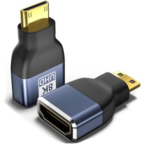 Mini HDMI to HDMI Adapter 2-Pack, 8K@60Hz 4K@144Hz 2K@240Hz, Gold-Plated Converter with 48Gbps HDMI 2.1 High-Speed, Bidirectional Adapter for DSLR Camera, Tablet, Laptop, HDTV, Projector, PS5, Xbox