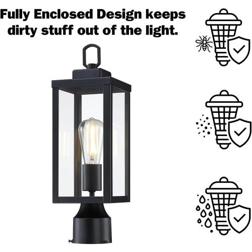 GRUENLICH Outdoor Post Light Fixture, Tempered Glass, 16.5 Black 1 Pack