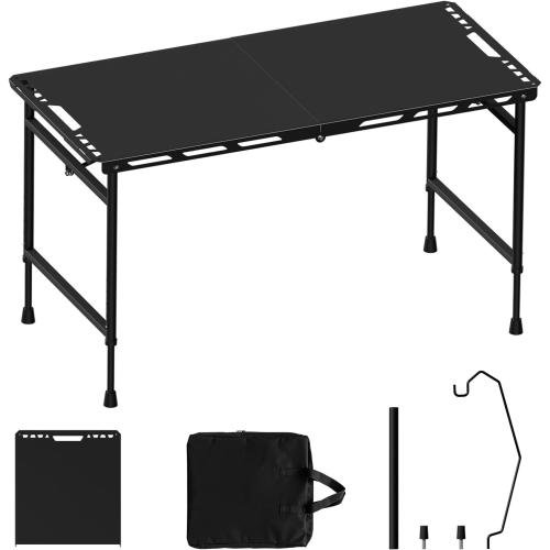 3.4 Ft Folding Camping Table - 12 lb Lightweight Portable Picnic Table with Adjustable Height & Carry Handle - Large Folding Table for Outdoor BBQ, Beach, Hiking & Home