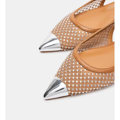 Size - 8.5- Beauty Cry Pointed Toe Slingback Flats for Women Mesh Rhinestone Slip On Ballet Flats