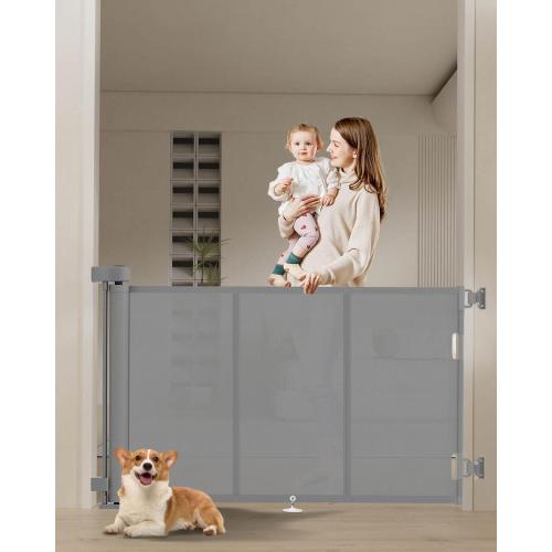 Color Grey Upgraded 71 Retractable Baby Gates with Reinforced Strip Design to Prevent Crawling Through, 48 Extra Tall Retractable Gates, 6 FT Retractable Dog Gate for Stairs, Doorways, Hallways