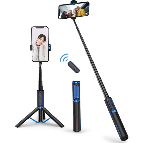 ATUMTEK Selfie Stick Tripod, 3-in-1 Extendable Aluminum Phone Tripod, Compatible with iPhone 17/16/15/14/13/12/11/11 Pro/XS Max/XR and Samsung Smartphones, Blue