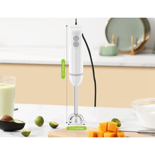 Bonsenkitchen Hand Blender, Immersion Blender with 2 Mixing Speed, Electric Portable Handheld Stick Mixer with Stainless Steel Blades for Soup, Smoothie, Puree, Baby Food, White