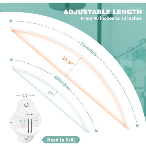 Curved Shower Curtain Rod, Adjustable 40-72 inches Extra Wide Curved Shower Rods for Bathroom, Rust proof Shower Rod, Stainless Steel Curved Curtain Rod for Shower, Bathtub, White